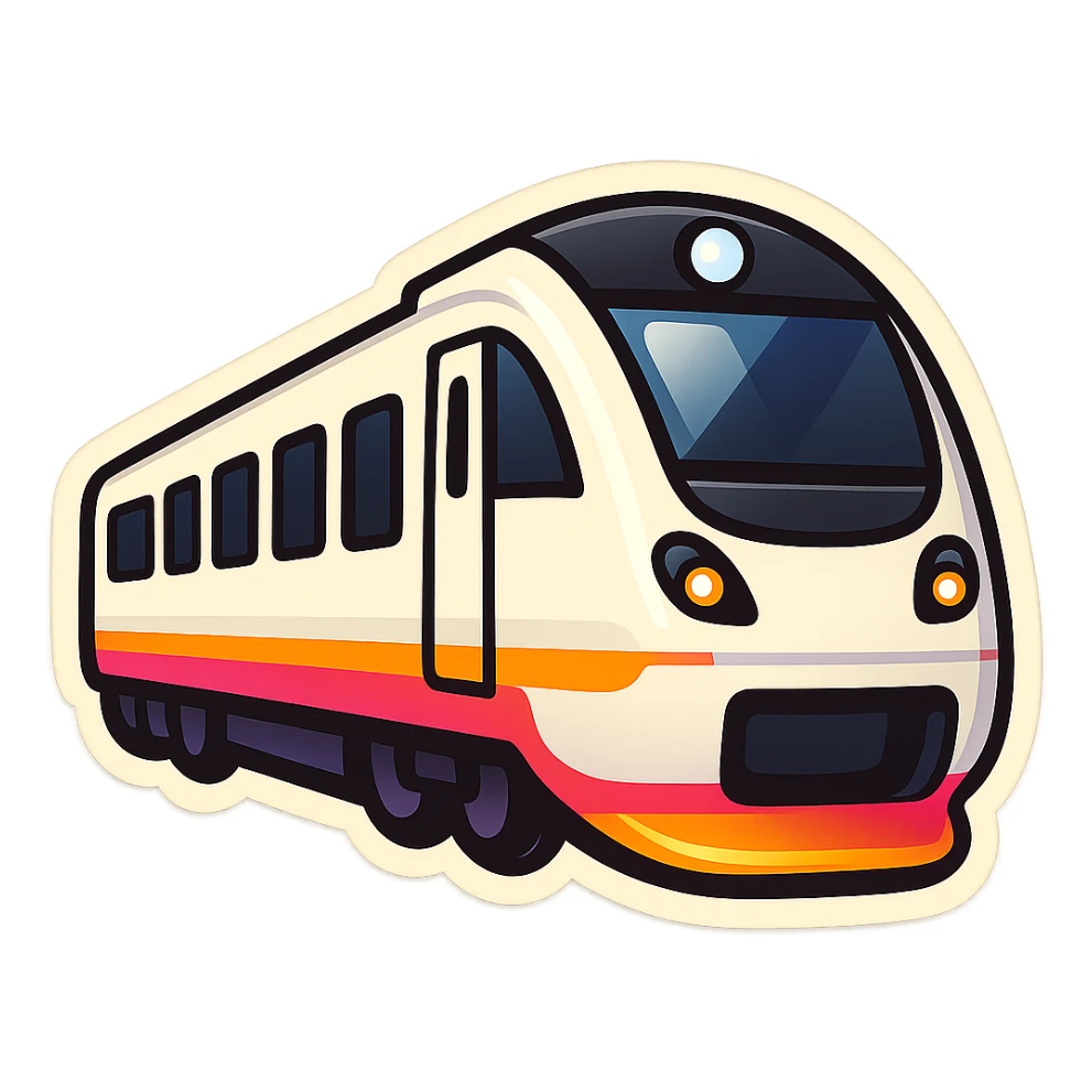 Create a simple, minimal, and clean emoji of a modern white train with a white body and black windows on a transparent background. Focus on a minimalistic emoji style with clear shapes and contrast. sticker