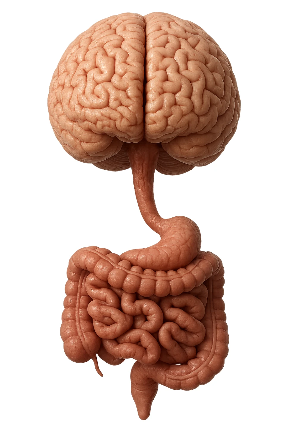 cervello e intestino umani collegati verticalmente, iperrealistico 4k sticker