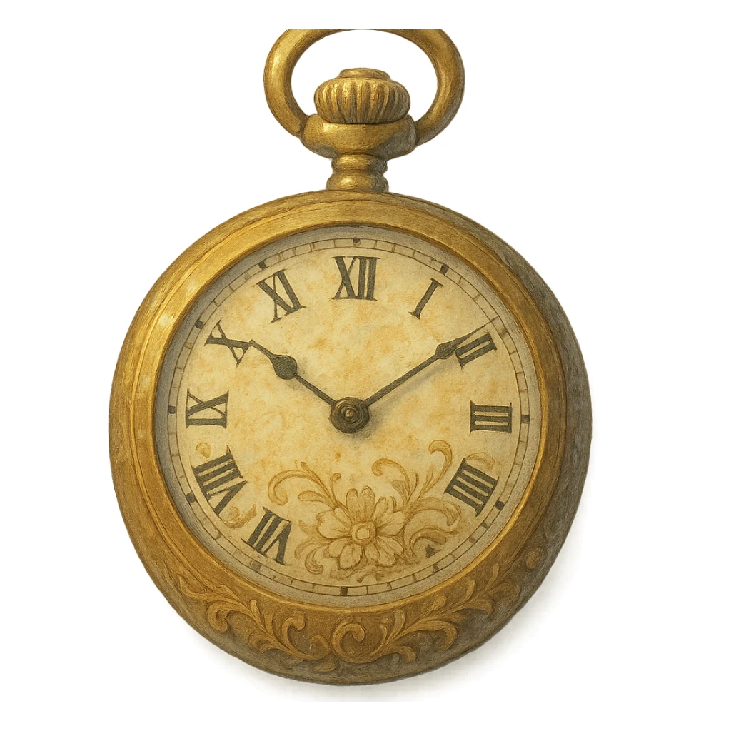 pocket watch with delicate engravings, soft painterly look, nostalgic and magical sticker