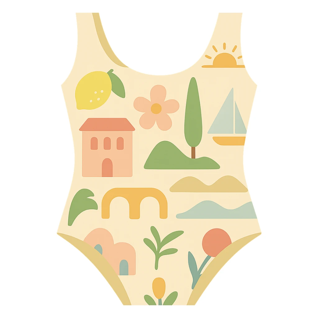 flat vector pastel italian summer inspired print swimsuit isolated sticker