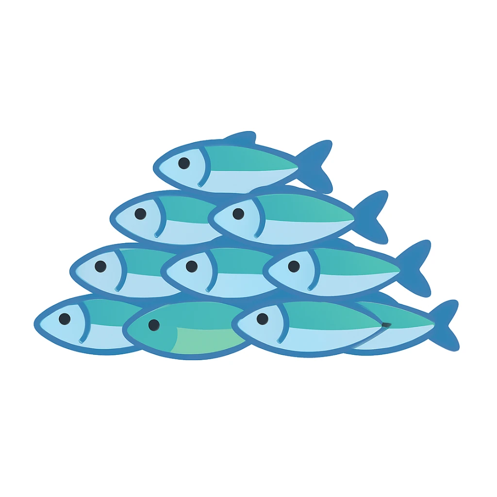 Create a normal emoji of a pile of fish, inspired by Jesus' miracles, based on the reference image, variation 3. The style should resemble a typical emoji style with clear, simple shapes and colors. sticker