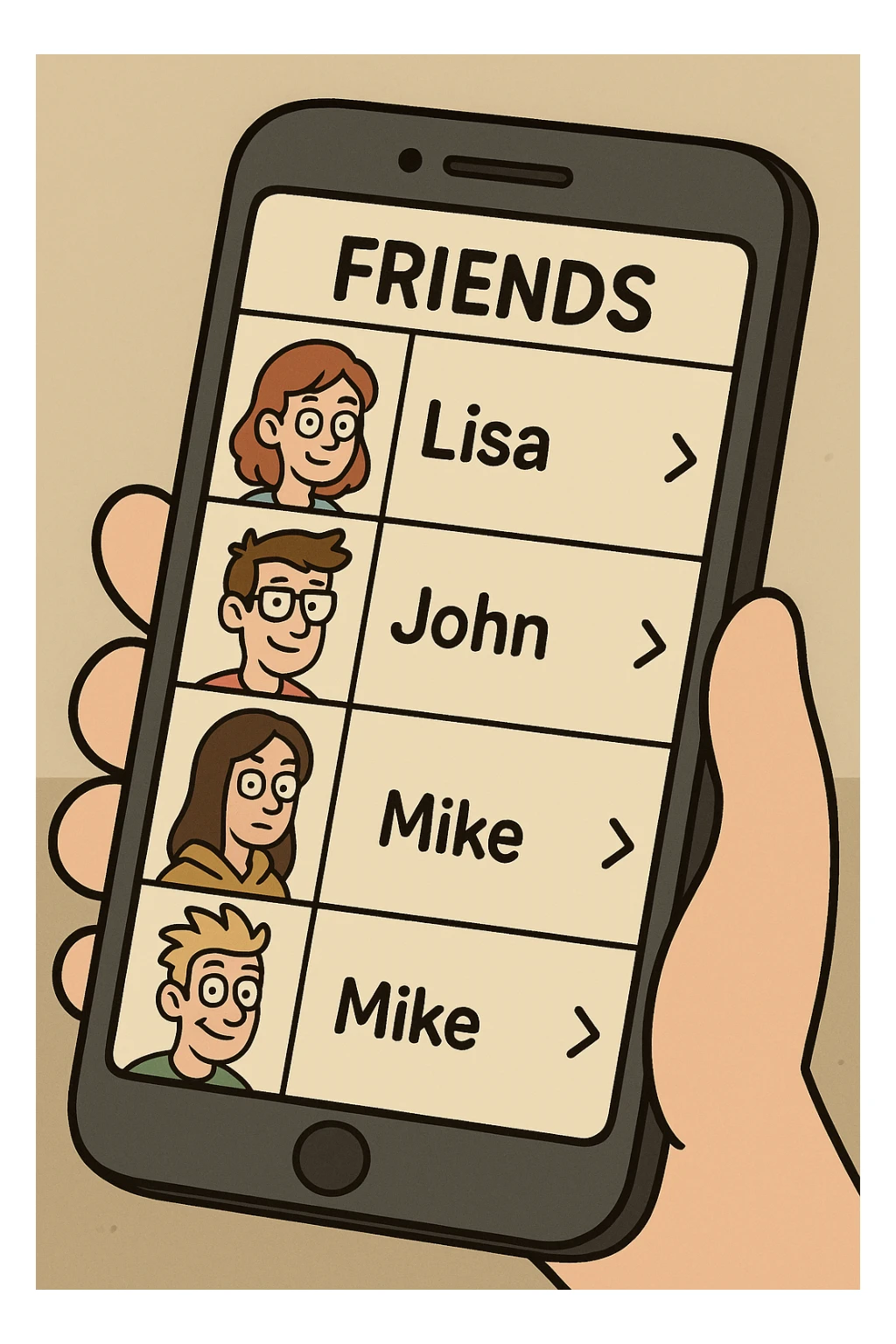 Front screen of the phone with friends' contacts sticker