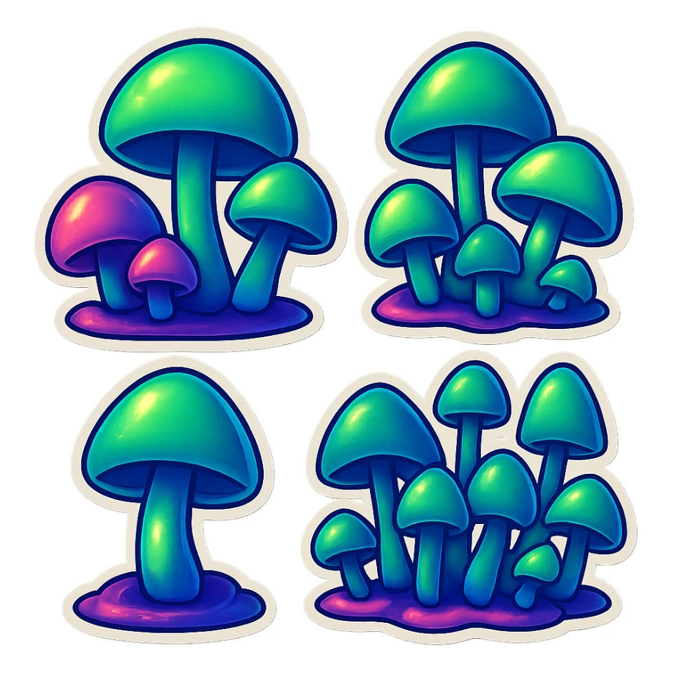 alien mushrooms. make a bunch of mushroom patches like the attached sticker
