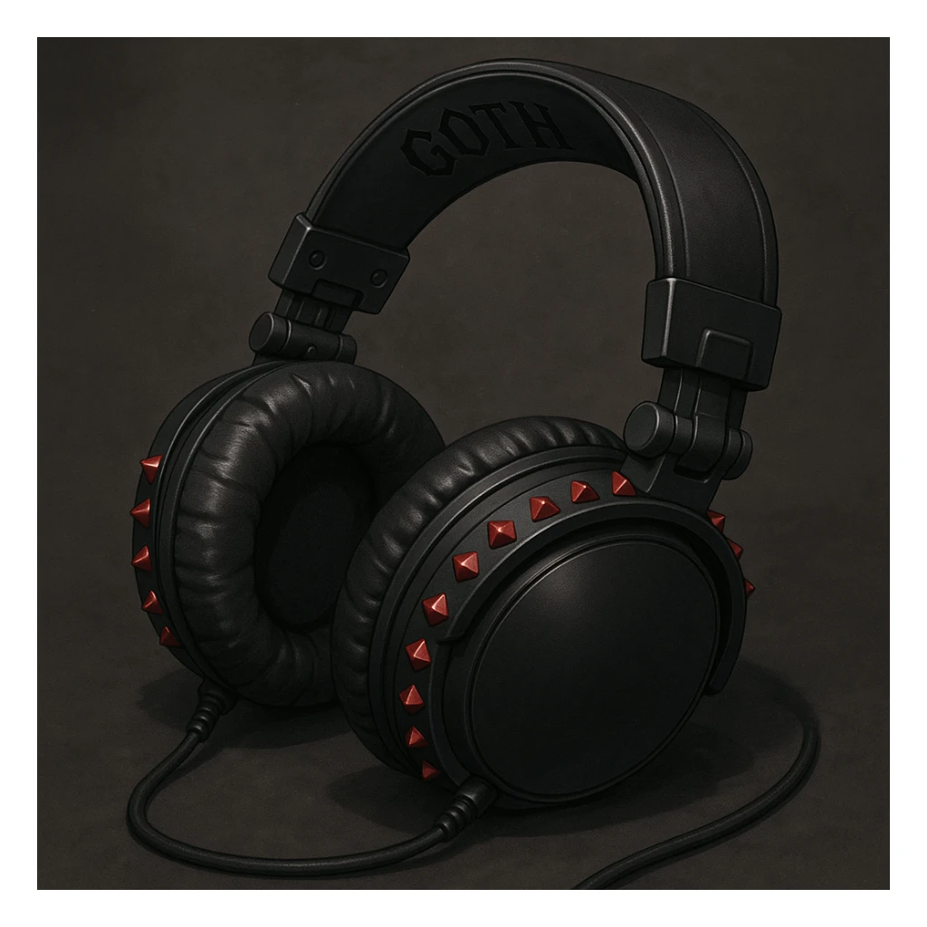goth headphones, black with red studs, realistic anime style sticker