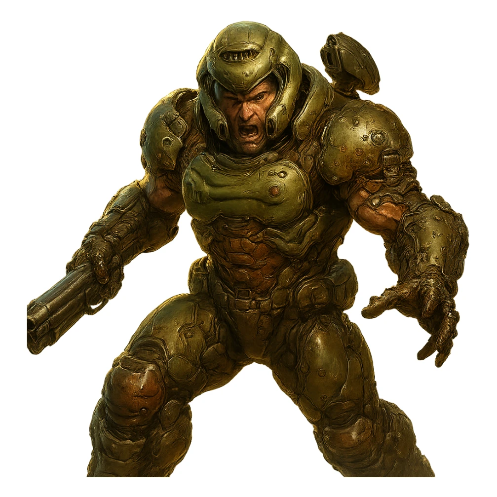 doom slayer, detailed armor, intense expression, action pose, highly detailed, dynamic lighting sticker