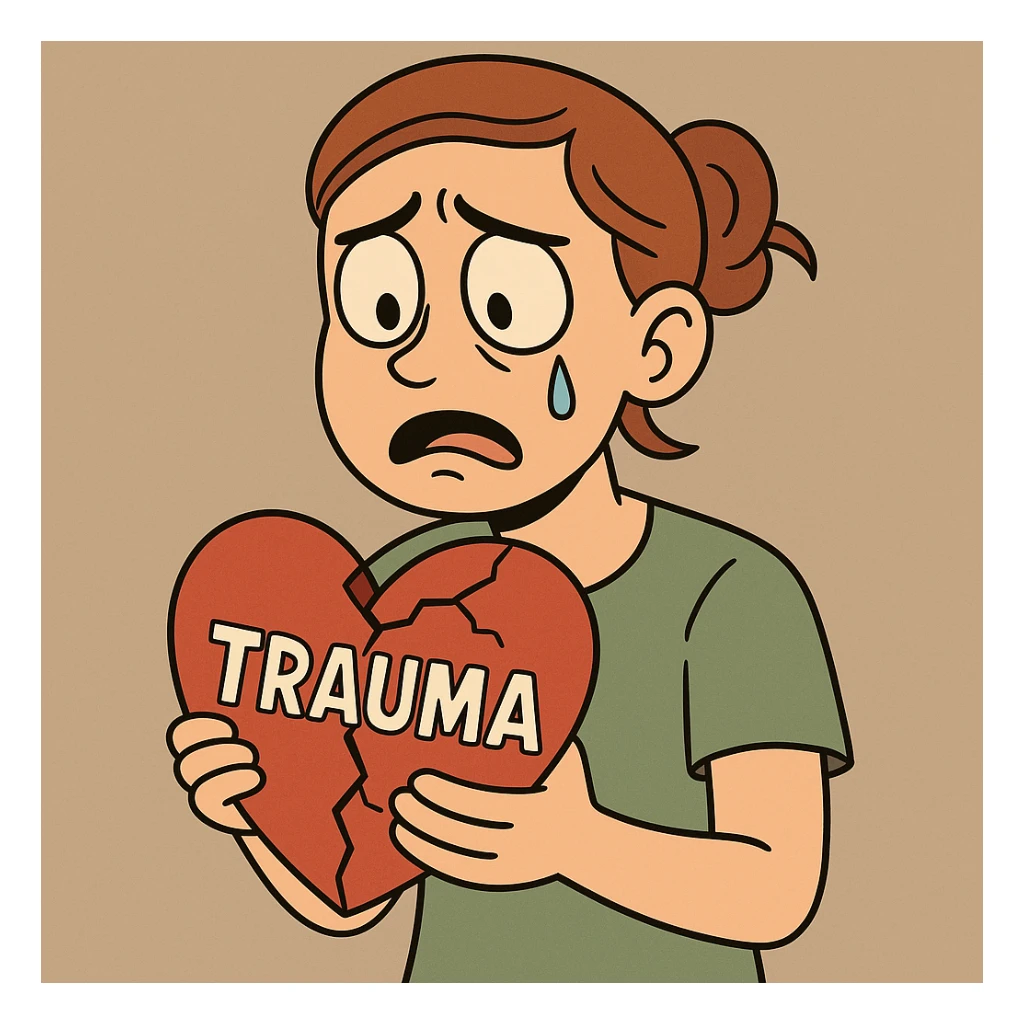 trauma as a cracked heart in flat toon style sticker