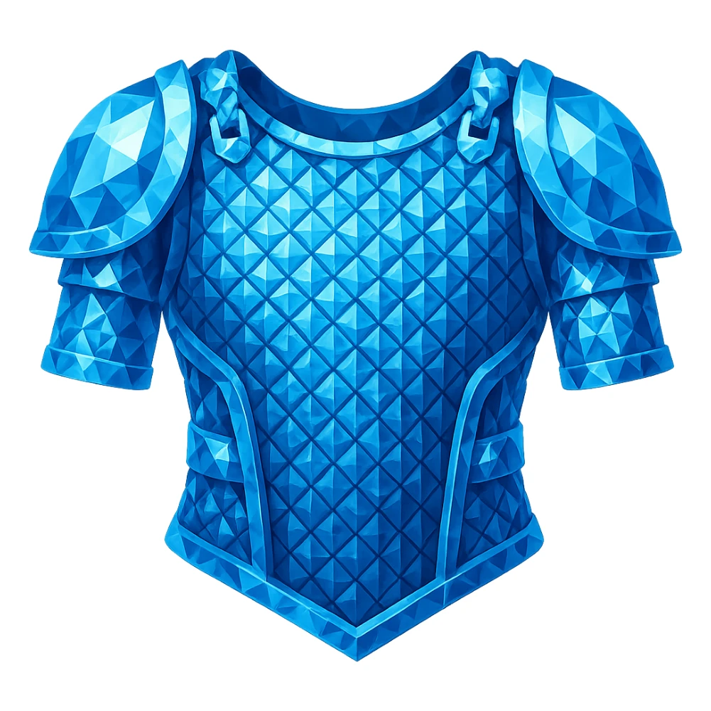 Create a diamond chainbody in blue crystalline and faceted style, matching the shape and style of the original silver chainbody but with no gold or silver. The style should emulate the emoji style with a transparent background. sticker