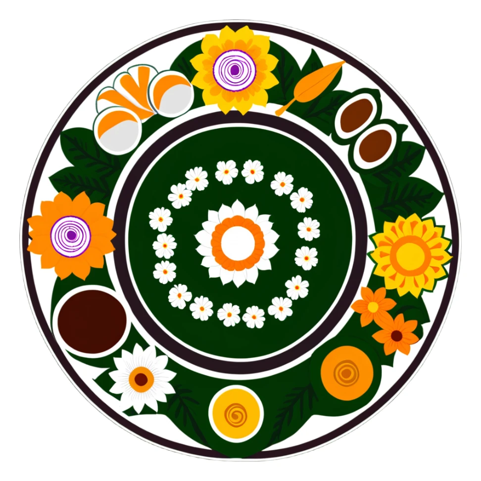 Onam celebration with pookalam flower rangoli and traditional malayali sadhya meal sticker