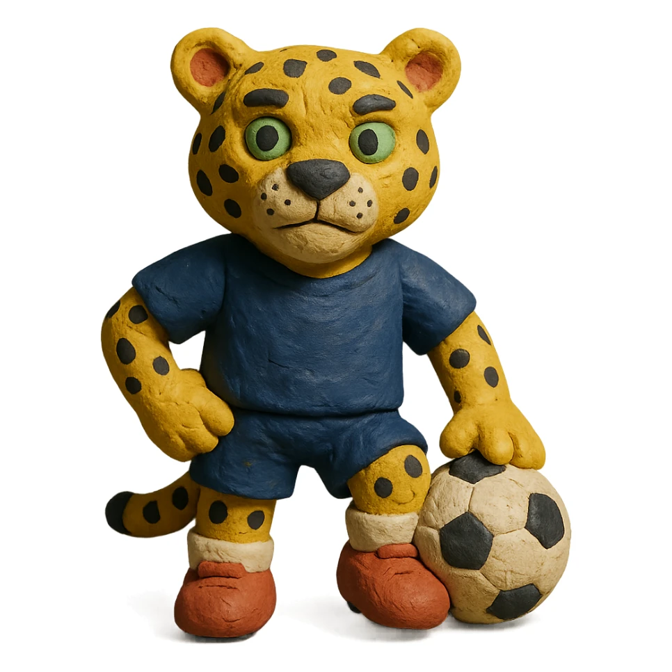 claymation style leopard wearing a navy soccer uniform sticker