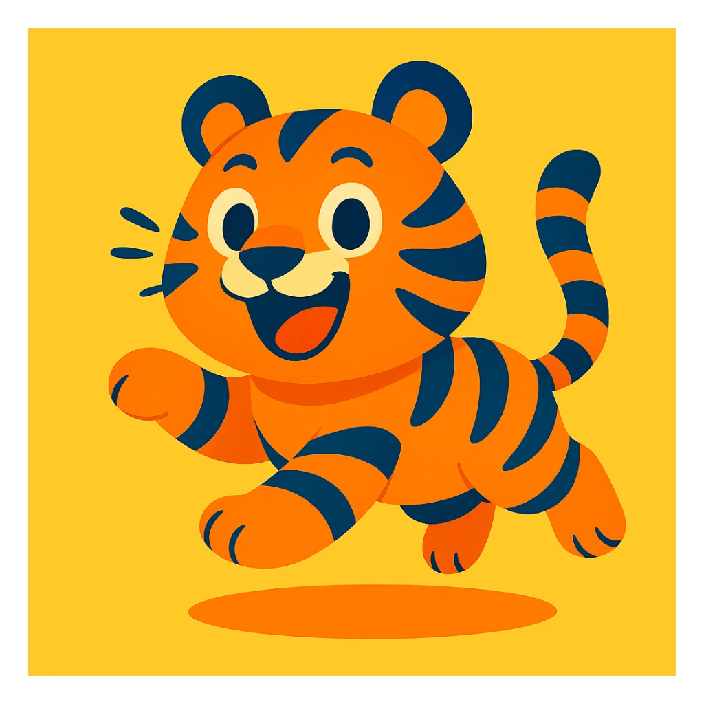 Change the stripes to blue instead of black, keep the playful cartoon style with vibrant colors and dynamic shapes. sticker