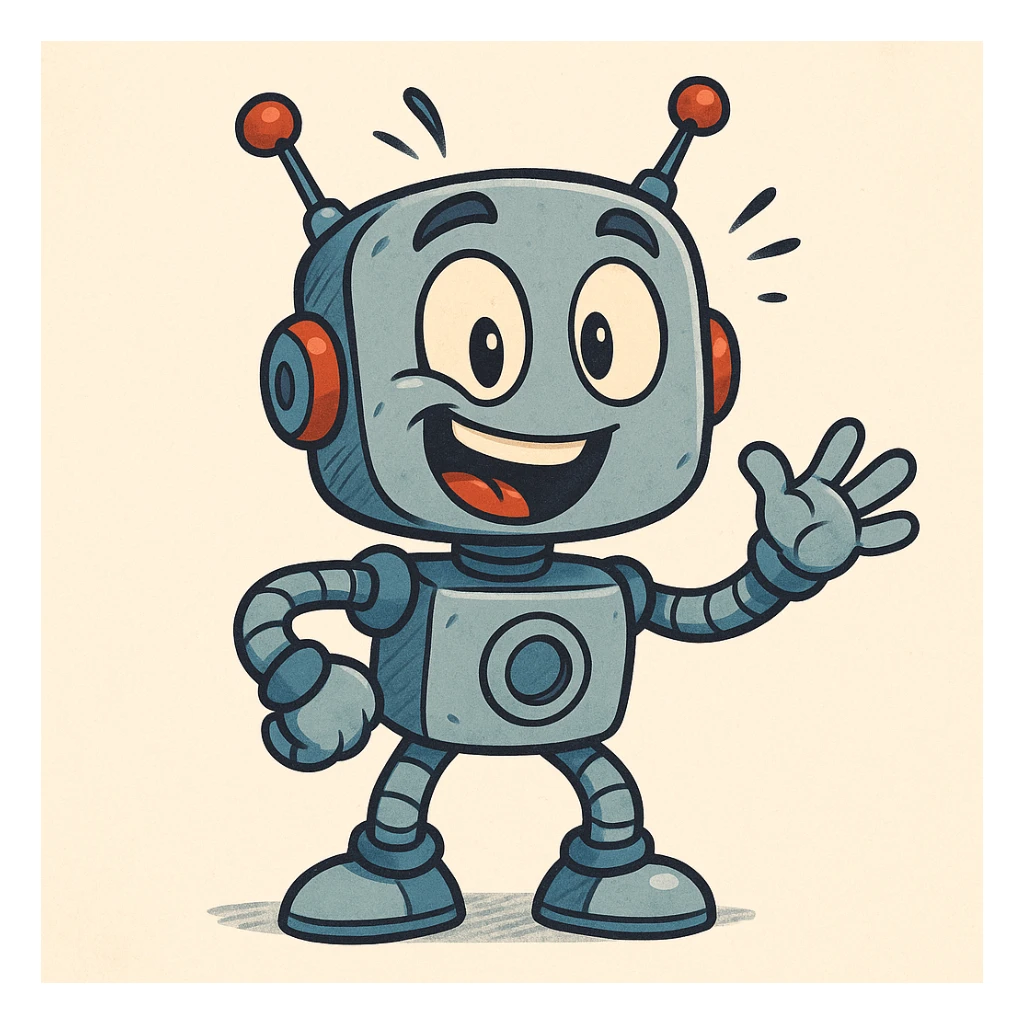 AI robot, cartoon style, expressive face, antennas sticker