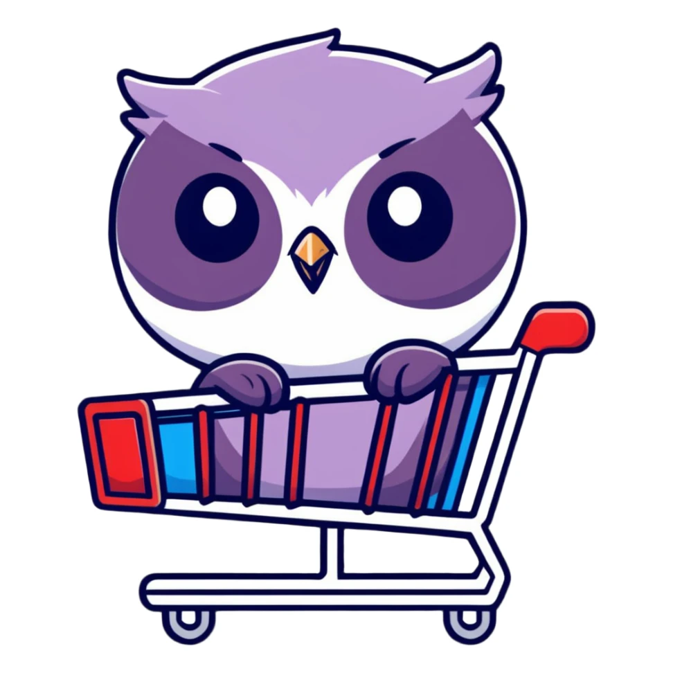 Cute Twilio owl standing in a shopping cart sticker