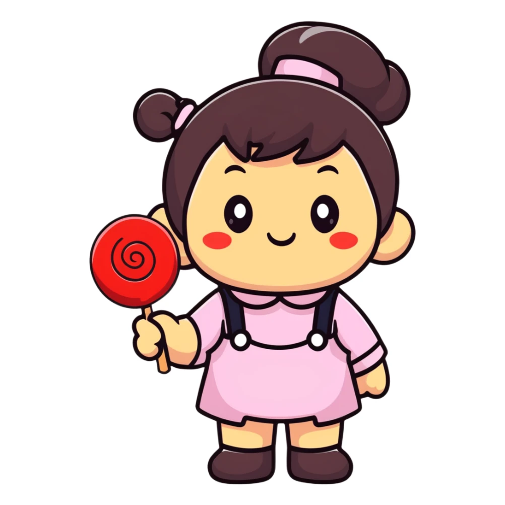 happy Monchichi character with a big lollipop sticker