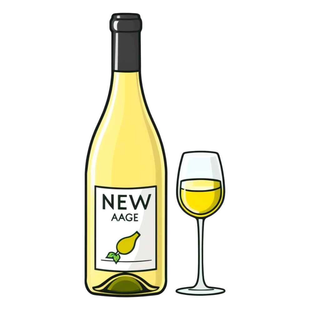 A bottle of white wine labeled New Age sticker