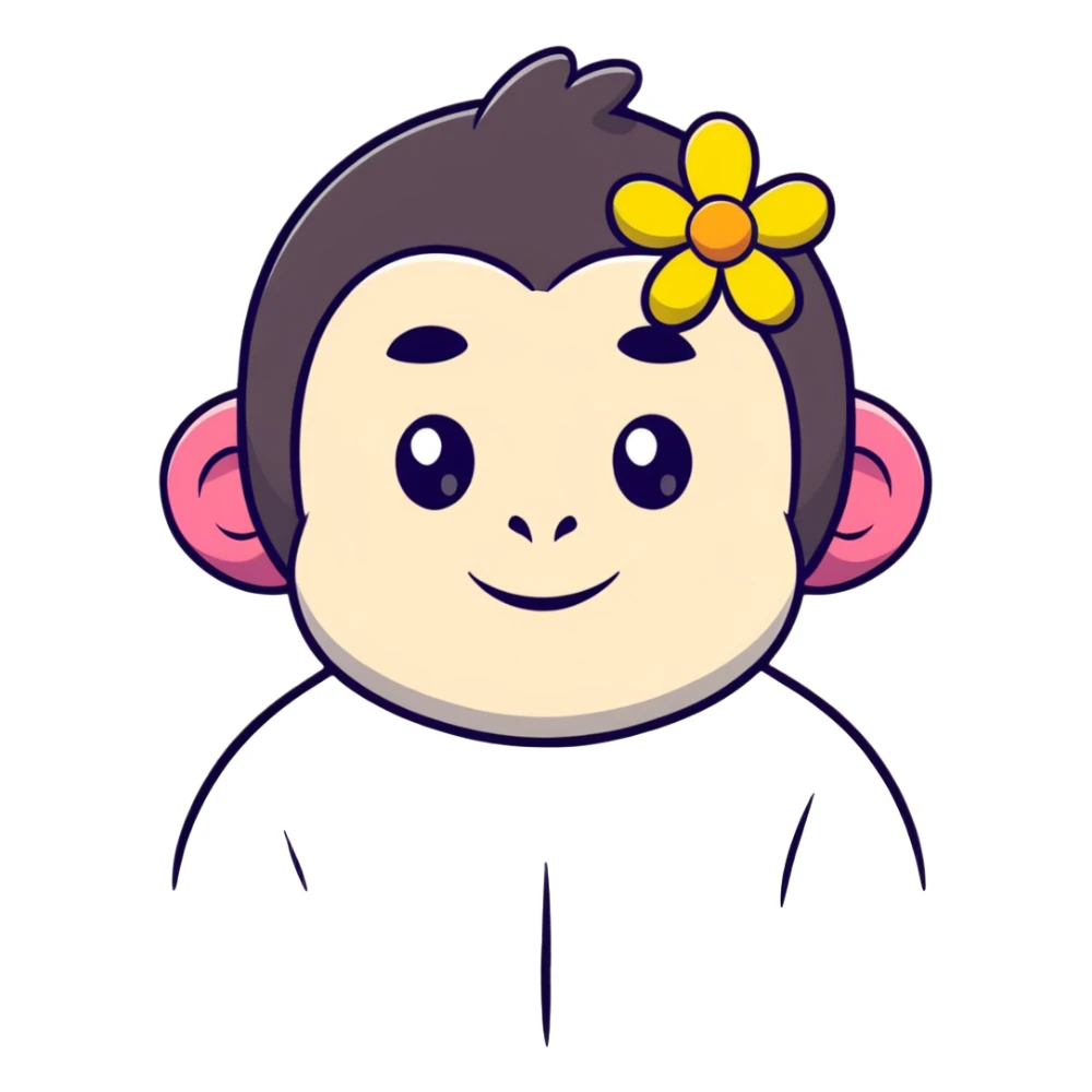 cute girl ape face with flower sticker