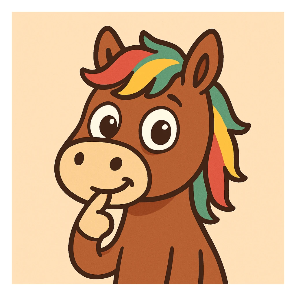 a cartoonish horse putting its finger in its mouth, simple background sticker