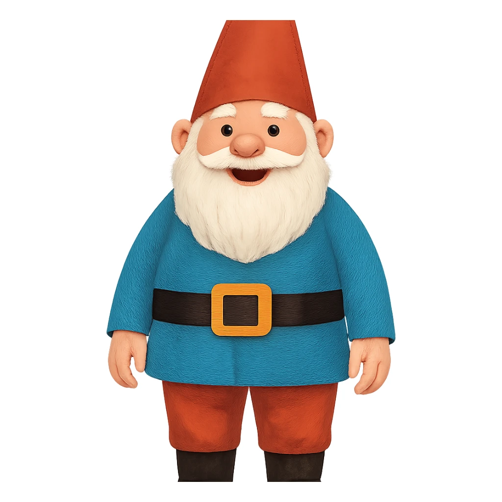 A large gnome in a colorful outfit, standing tall with a cheerful expression sticker