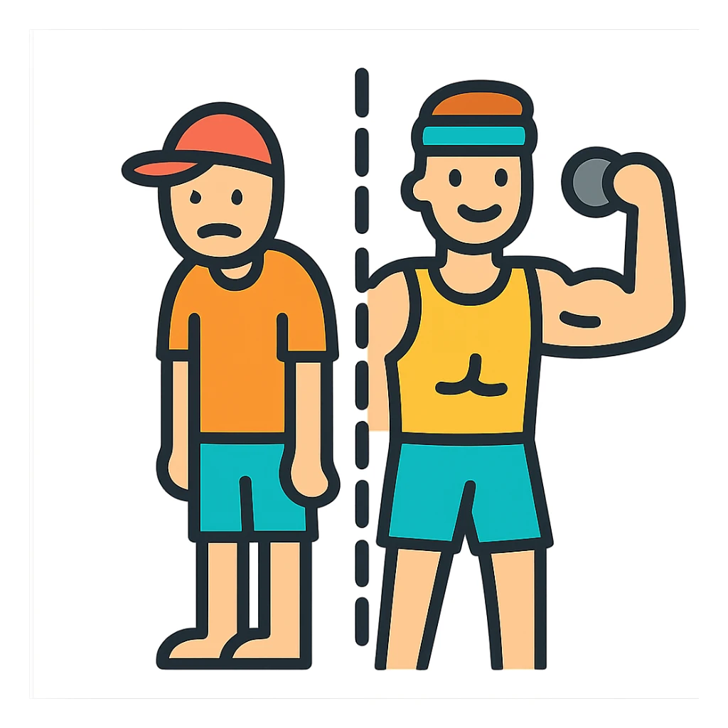 in the picture is devided in to two parts, at the first the sportsman is weak and lazy, but at the second picture the same sportsman is very strong because he doing a workout regularly sticker