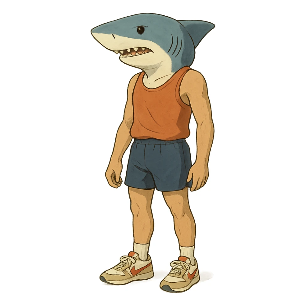 sports person in sneakers with a shark head sticker