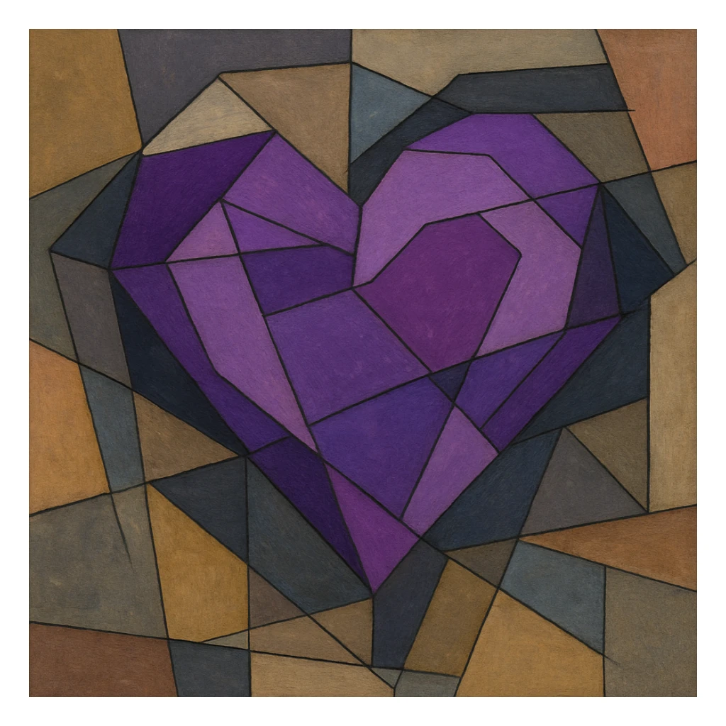 purple heart, geometric cubist abstraction style, no text sticker