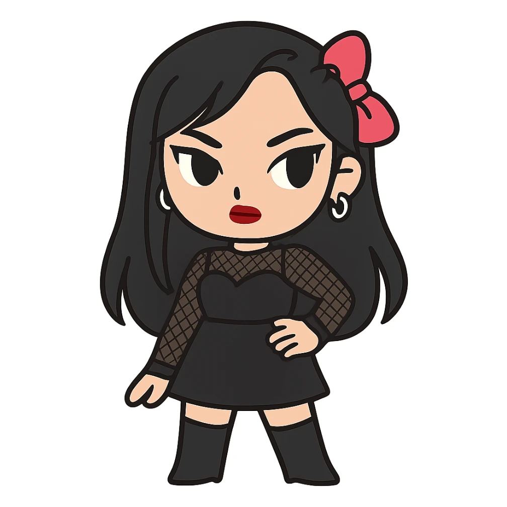 Transform the image into a K-pop girl crush style with bold attitude and dark edgy fashion. Preserve the transparent background. sticker