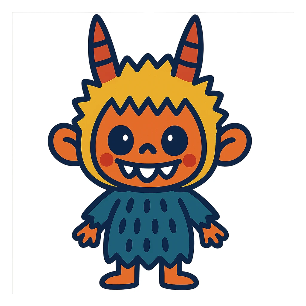 Labubu doll icon, vibrant toon style, bold colors, playful look sticker