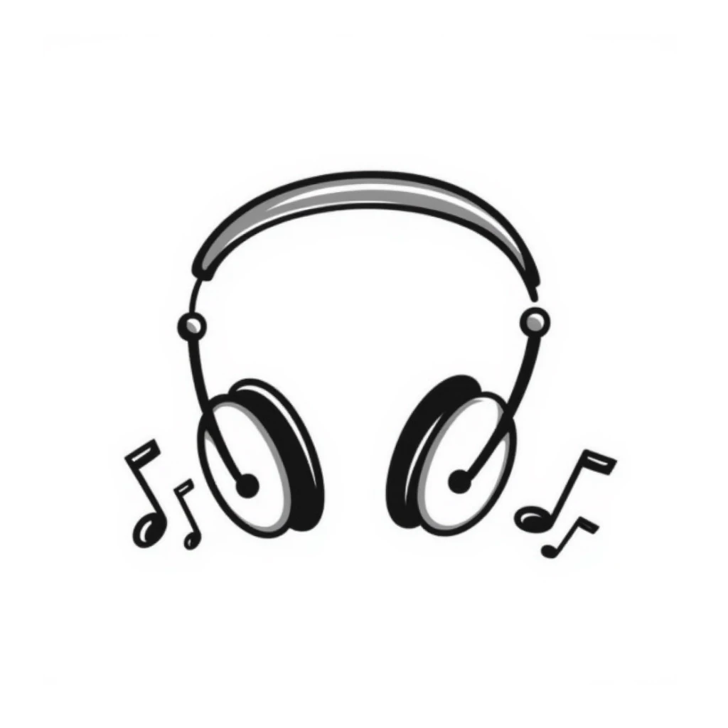 Hand-drawn sketch of DJ headphones with music waves sticker