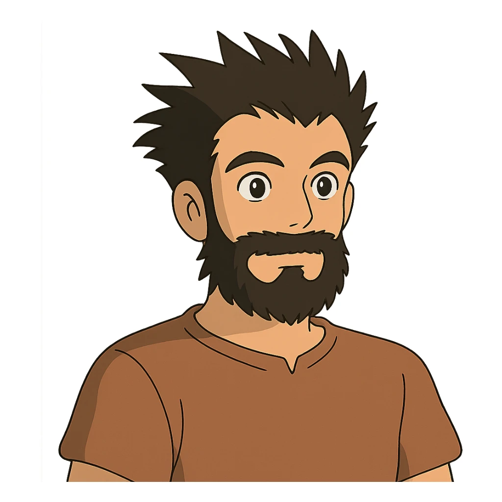 ghibli style man with beard and spiky hairstyle sticker