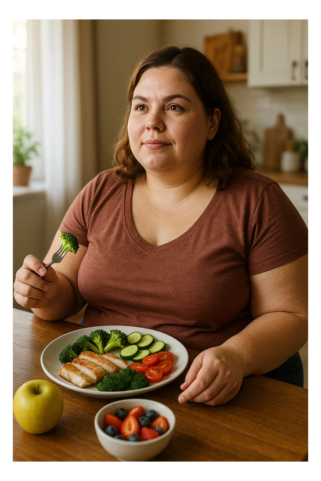 Donna con Lipedema che fa la dieta per migliorare anche a causa della sua PCOS, immagine realistica sticker