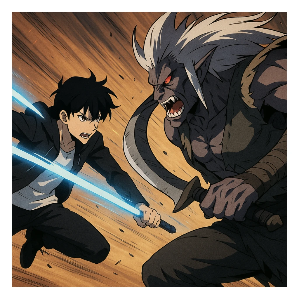 Sun Jin Woo contre Baruka, style anime classique, action intense sticker