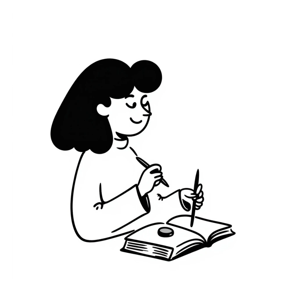 designer education theme, paintbrush and open book, hand-drawn doodle style sticker