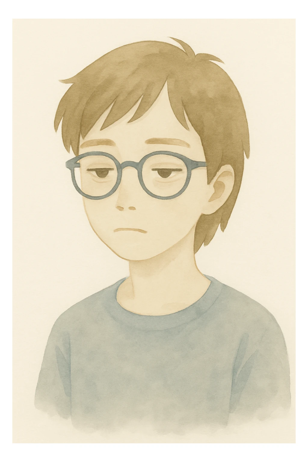 Increase the hair length slightly but do not extend past the neck, maintaining the same watercolor painting style as the original image. sticker