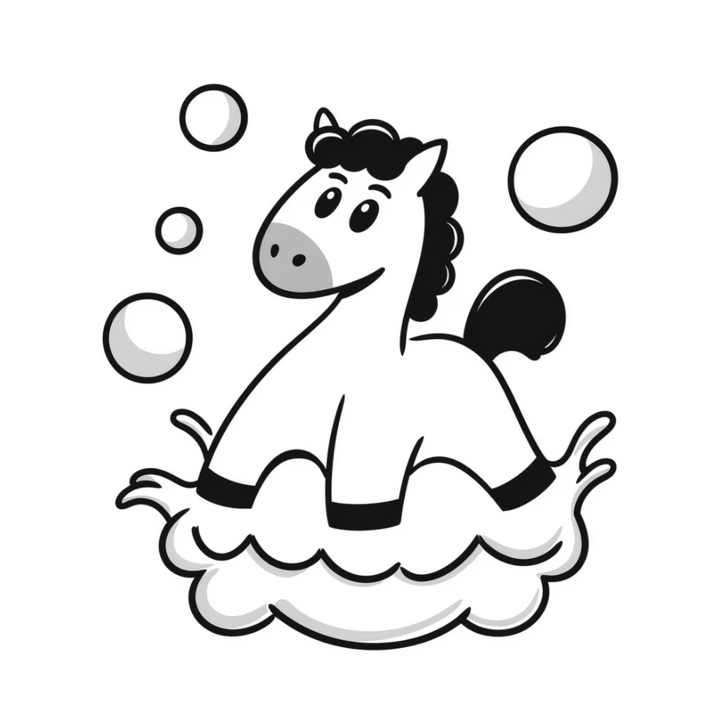 A whimsical horse made of interconnected bubbles and water splashes, looking playful sticker