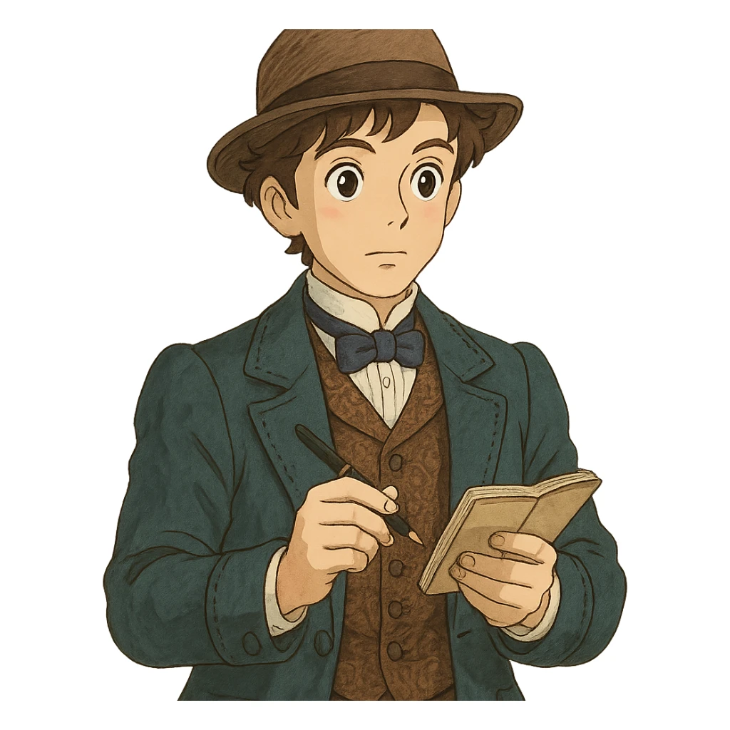 victorian journalist with a notebook and pen sticker