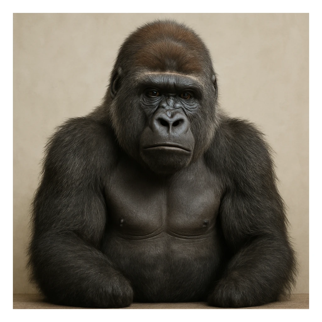 a gorilla with no legs, clear focus on upper body, expressive face, neutral background sticker