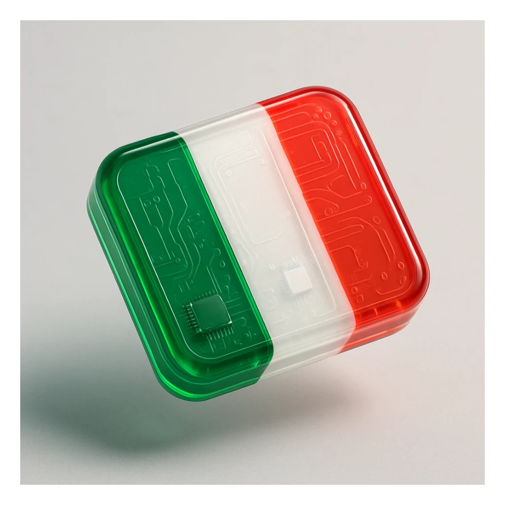 Italian flag with green, white, and red vertical stripes, no text, glossy effect, modern look sticker