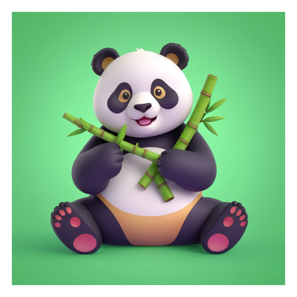 panda eating bamboo in forrest background, close up pose sticker