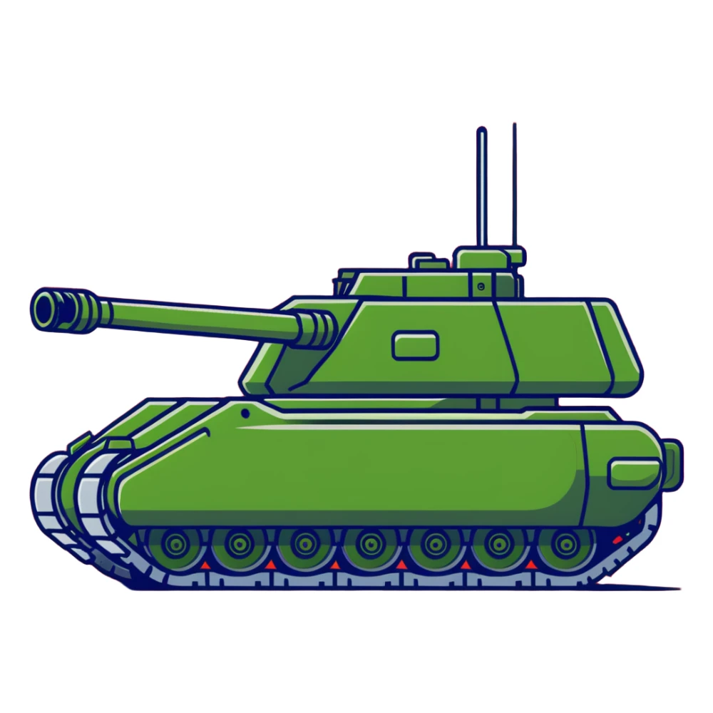 green military battle tank with armored body and large cannon sticker
