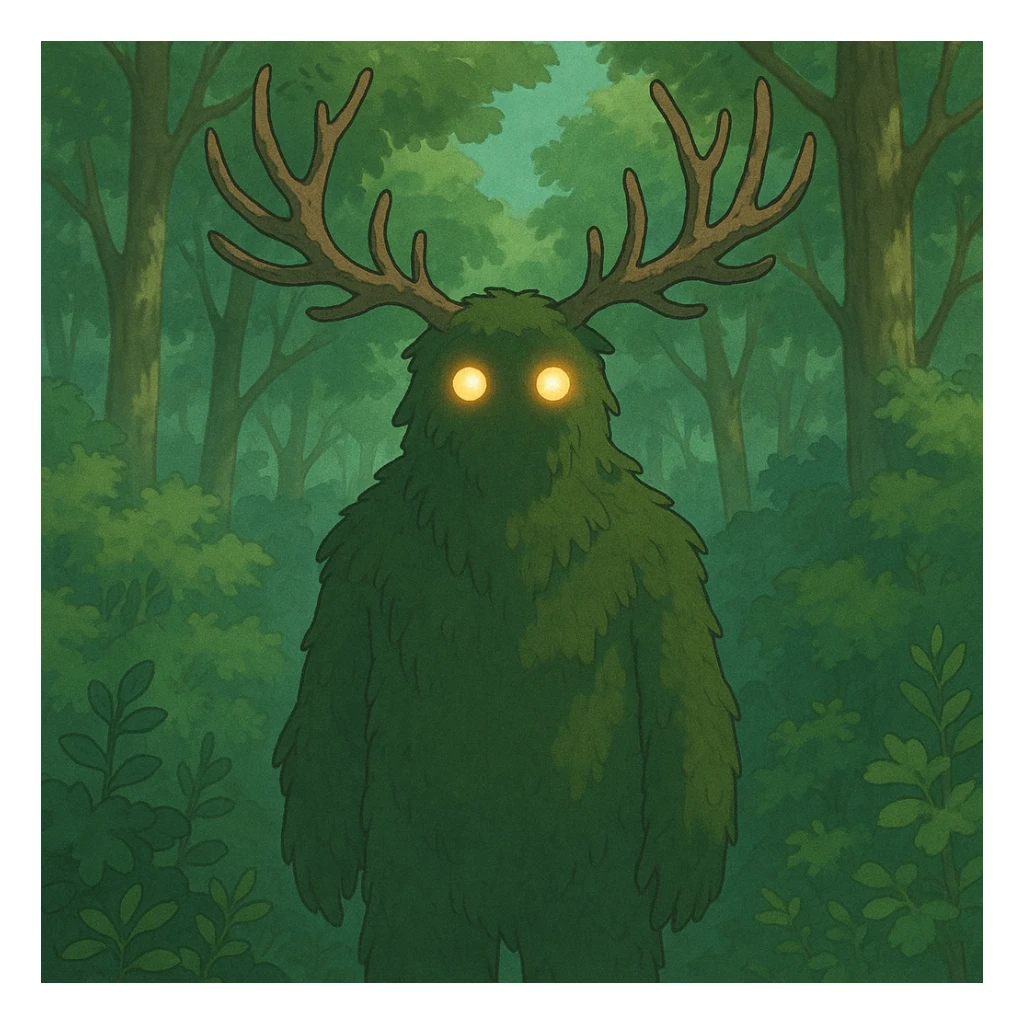 forest spirit with glowing eyes in ghibli style sticker