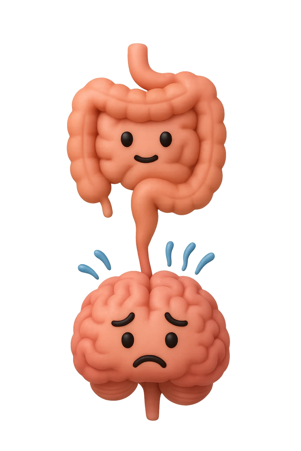 emoji 3d stile iphone di intestino e cervello stressato collegati verticalmente 3d sticker