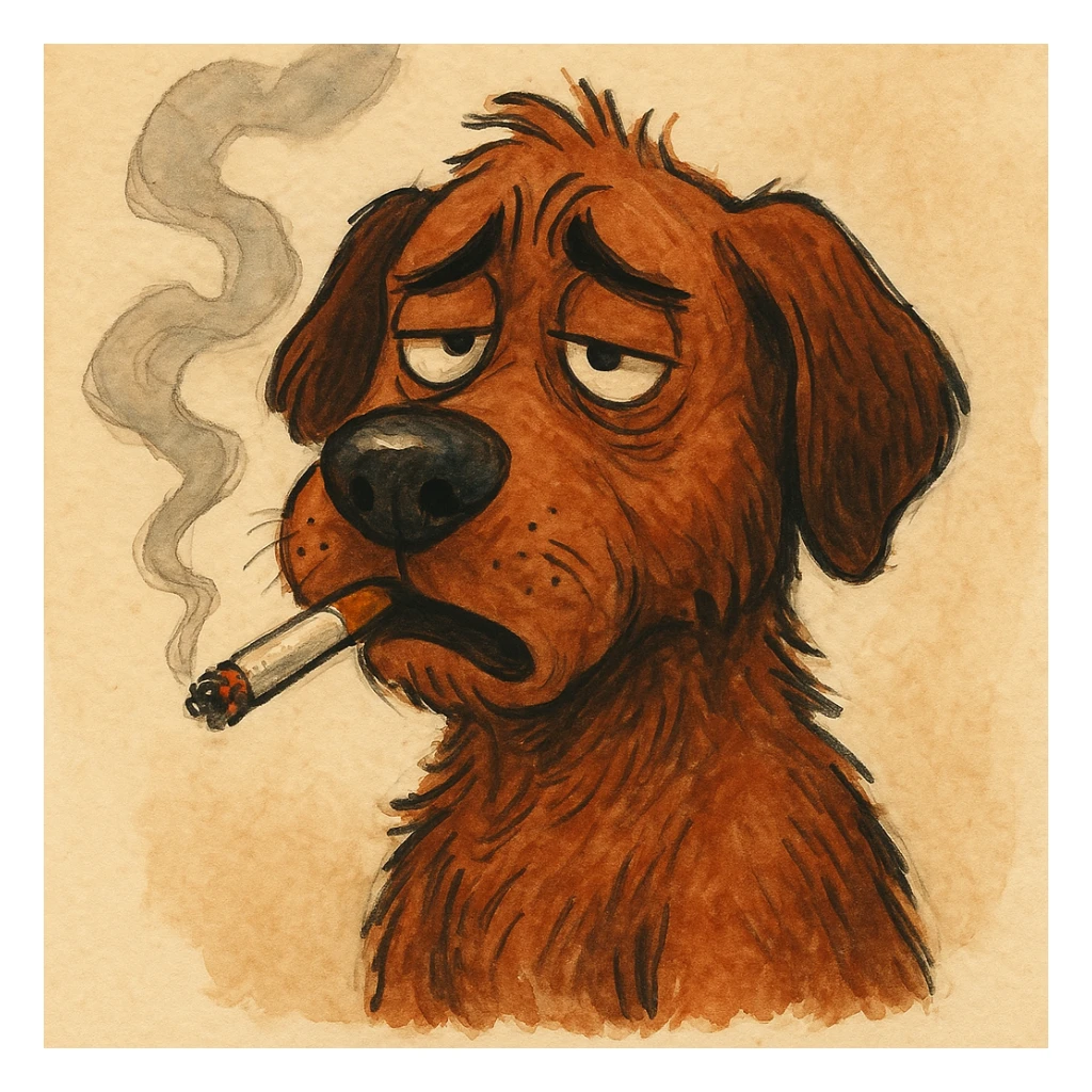 expressive illustration of a dog smoking sticker
