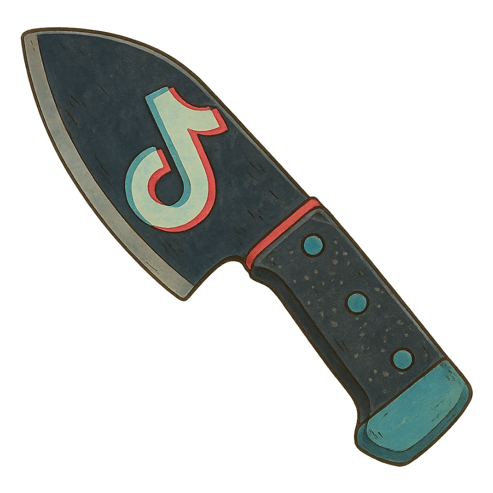 ghibli style illustration of a knife with TikTok theme, reversed blade sticker
