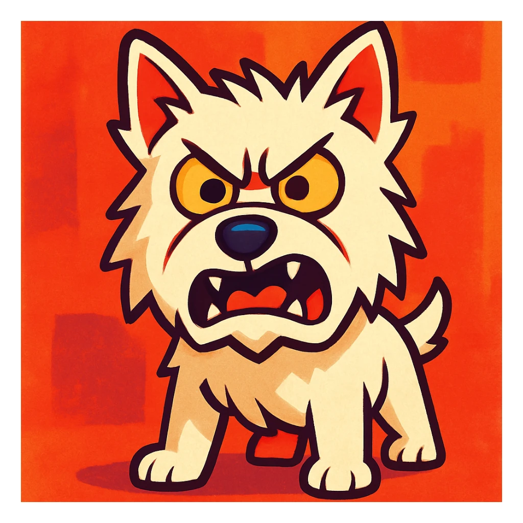 angry westie dog, exaggerated expression, bold lines, vibrant toon style sticker