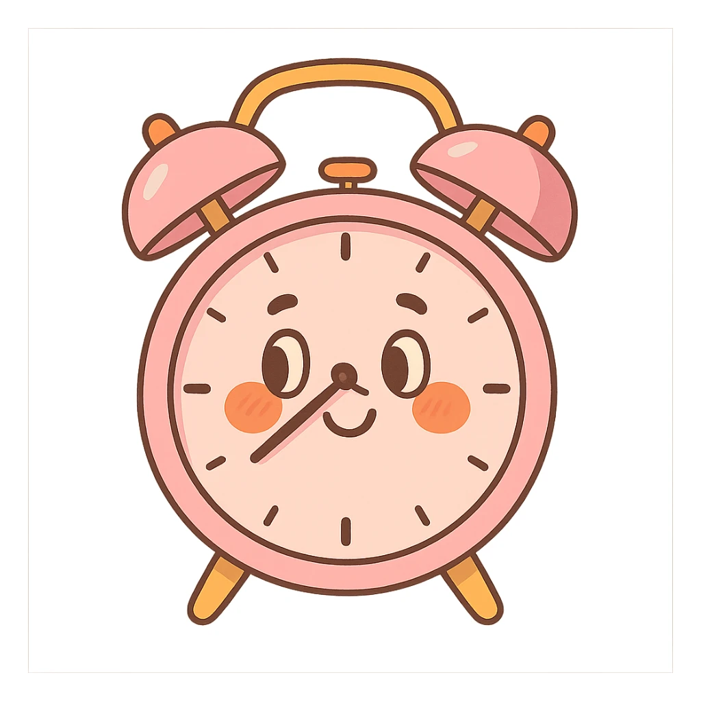aesthetic pink clock with vintage alarm clock shape, subtle highlights, cute details sticker