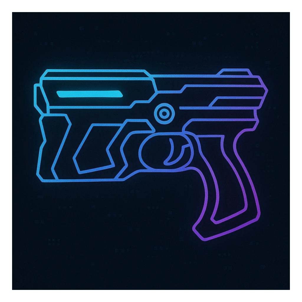 a stylized version of a Dominator gun from Psycho-Pass, simplified shapes, bold lines, glowing elements, cyberpunk vibe sticker