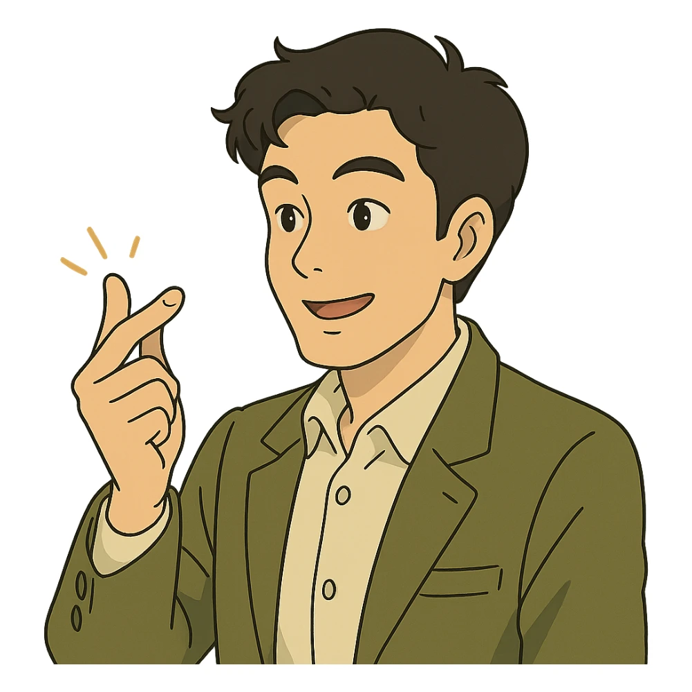 ghibli style Korean man snapping his fingers sticker