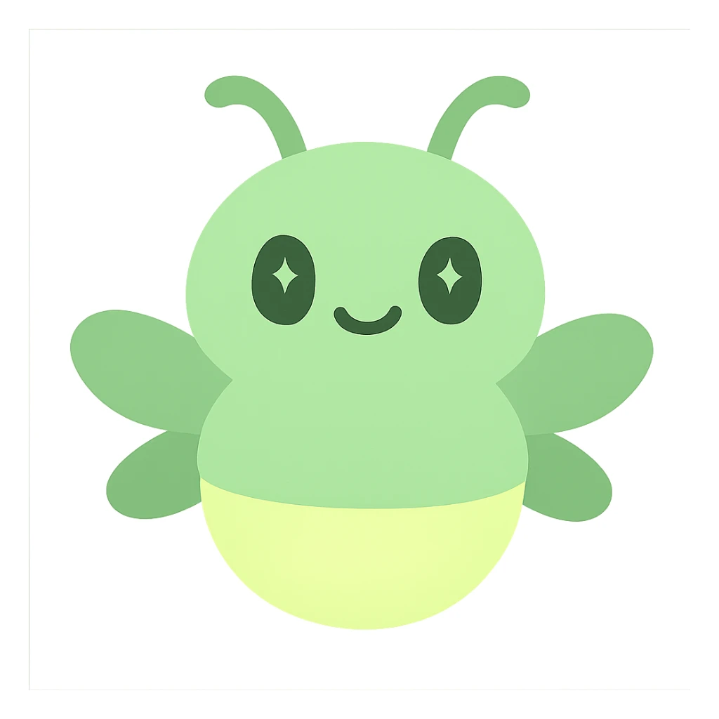 a green glow bug, glowing, simple, cute sticker