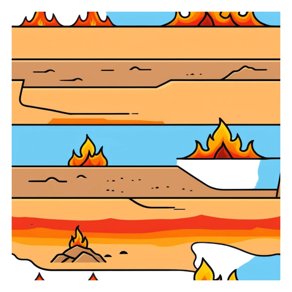 hot burning sand with flames and smoke rising from desert ground sticker