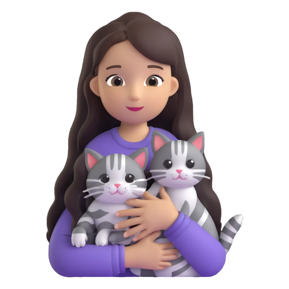 girl with long hair holding a cat with silver stripes sticker