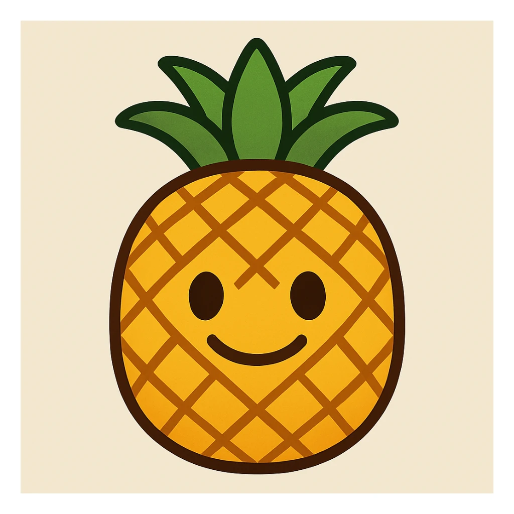 Create a pineapple emoji in a flat toon style with flat, simple shapes, soft shading, bold outlines, and a friendly emoji look, closely matching the reference image. sticker